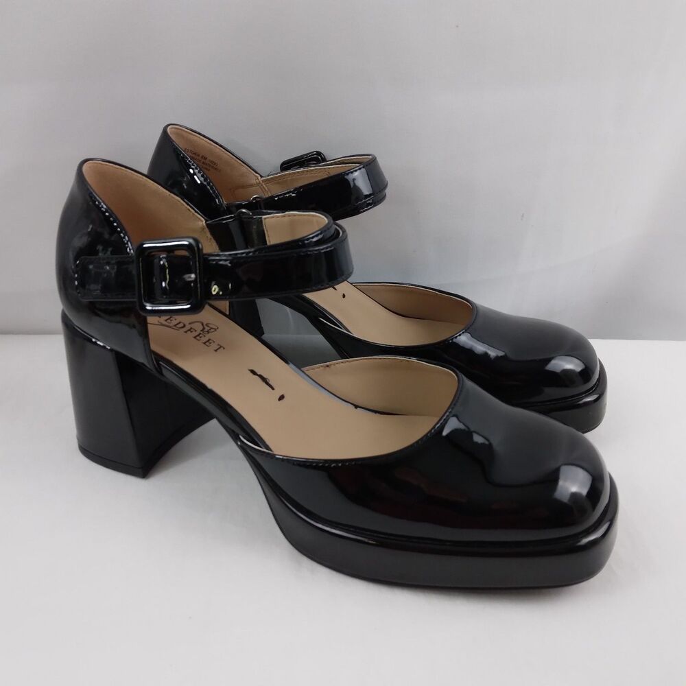 Naked Feet Estonia Platform Mary Jane Pump Black Patent Chunky Y2K Women's 8 M